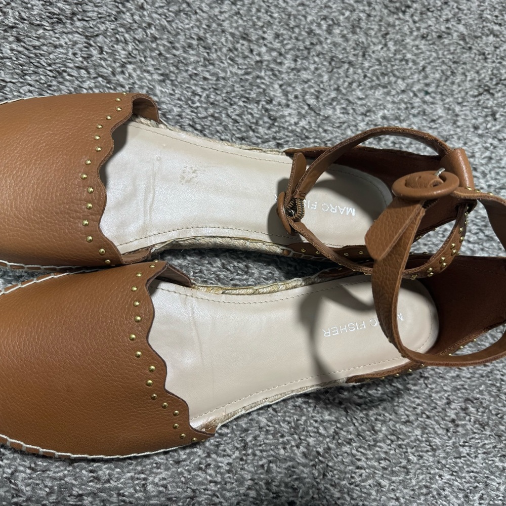 Marc Fisher Jarquis Espadrille Sandals Tan Studded Ankle Strap Size 8.5 Leather - Picture 9 of 14